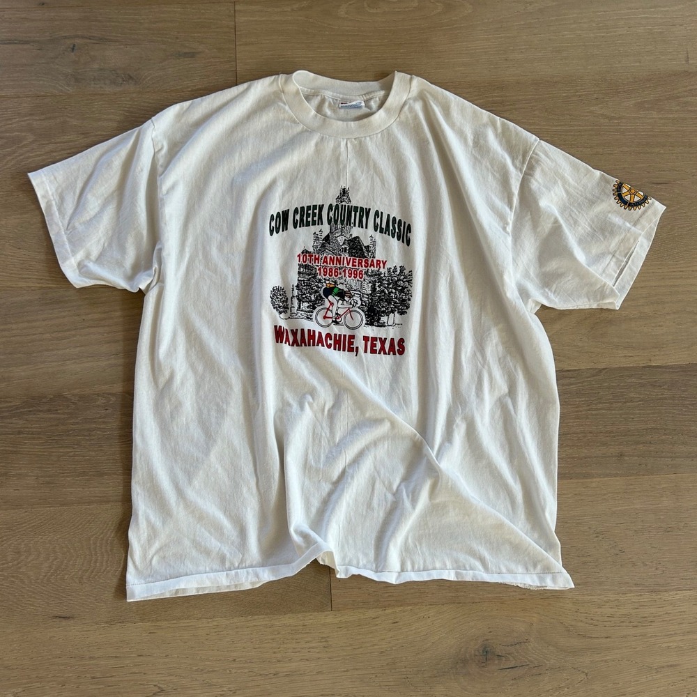 VINTAGE 1990s Cycling Texas T Shirt Mens XXL White Cow Creek Country Classic
